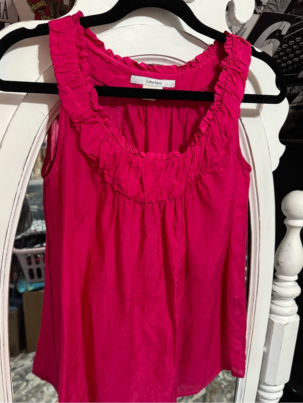 Zara Bright Fuchsia Ruffle-Neck Sleeveless Camisole
